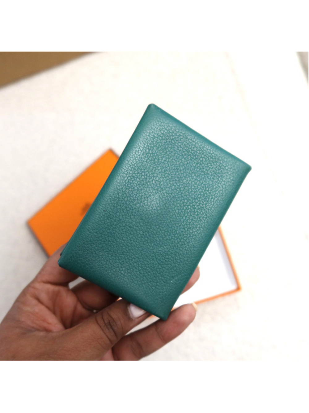 Hermes Calvi Card Case Green Blue EXCELLENT - Picture 3 of 10